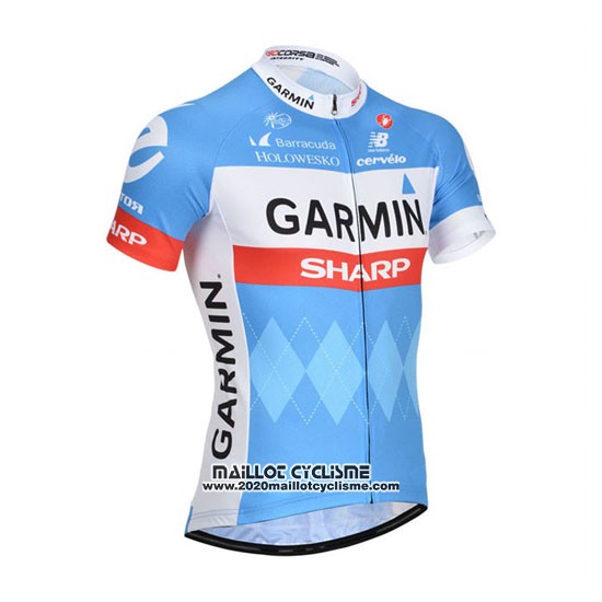 2014 Maillot Ciclismo Garmin Sharp Bleu Clair et Blanc Manches Courtes et Cuissard